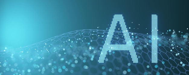 The concept of AI artificial intelligence deep learning The development of artificial intelligence The inscription artificial intelligence on a network abstract background 3d render