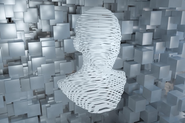 The head of the virtual robot with concepts of artificial intelligence 3d rendering