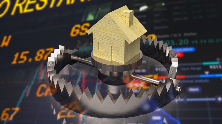 Fotoğraf the home wood on bear trap for property or construction concept 3d rendering