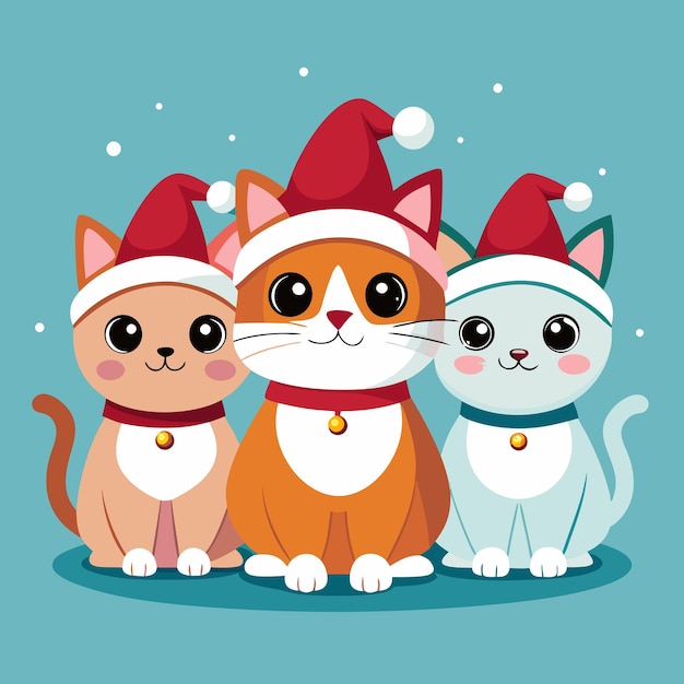three cats wearing santa hats are posing for a picture