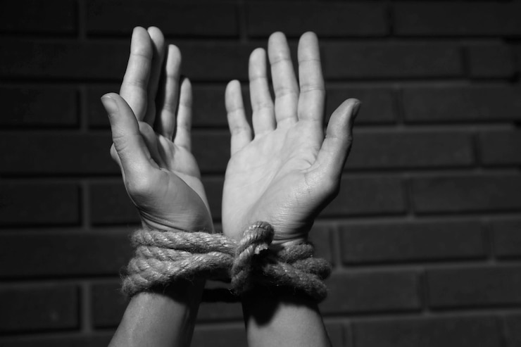 Fotoğraf tied hands on dark background