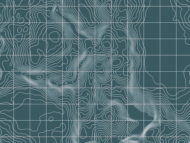 Topographic contour map with grid lines