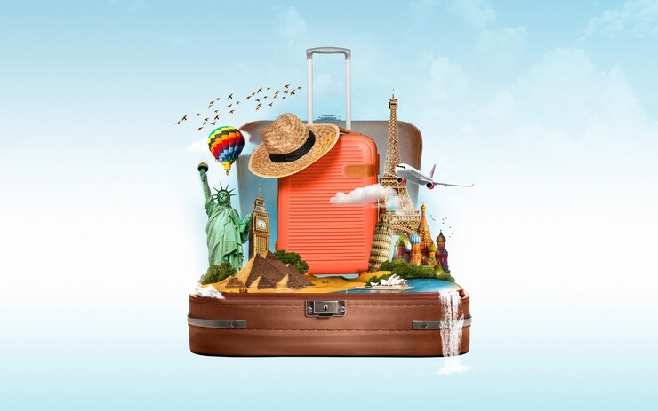 Fotoğraf tourism day suitcase collages design