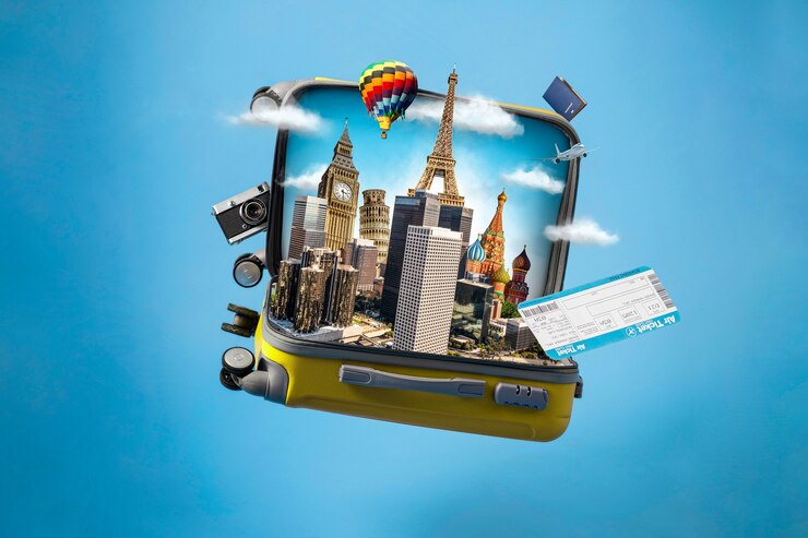 Fotoğraf tourism day suitcase collages design