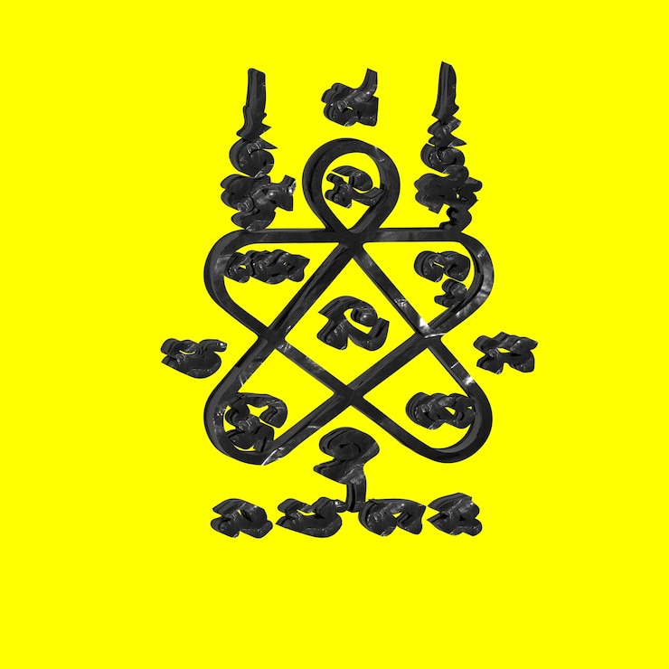 Fotoğraf traditional thai tattoo isolated from yellow background 3d illustration