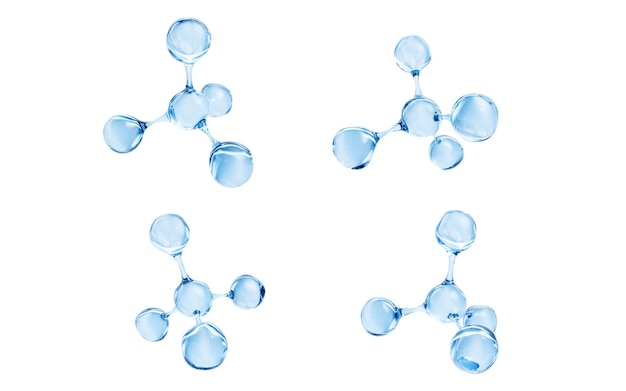 Transparent molecules with different angles 3d rendering
