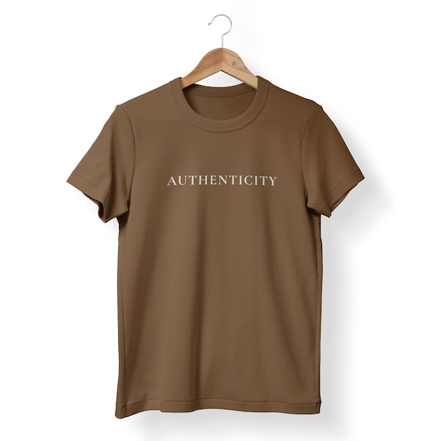 tshirt png brown simple fashion with printed authenticity word