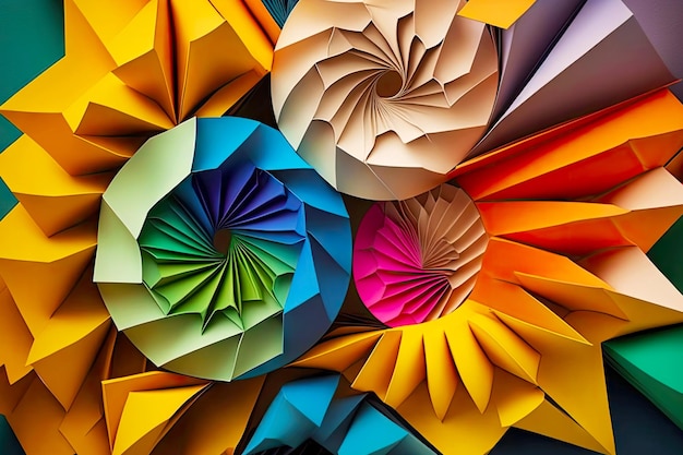 unfolded multicolored origami paper for art paper collage created with generative ai