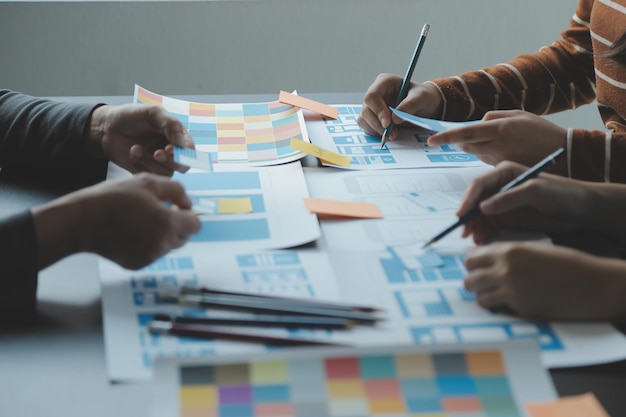 Ux Graphic designer creative sketch planning application process development prototype wireframe for web mobile phone User experience concept