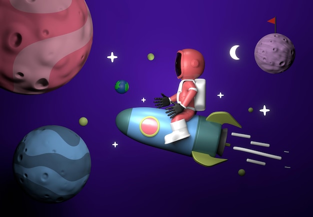 Uzay dünyası Bir rokete binen astronot 3d render