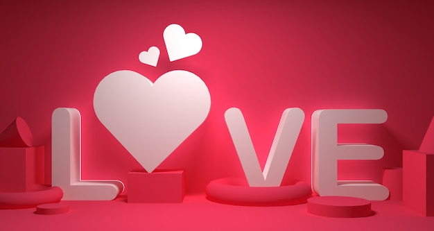 Valentine Day Banner Background. Geometry 3D Rendering.