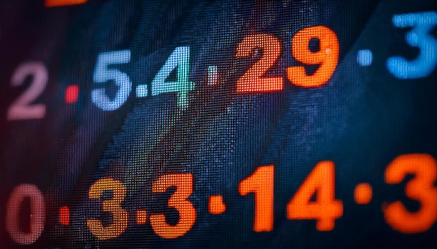 various numbers displayed on a digital screen symbolizing data statistics and measurement