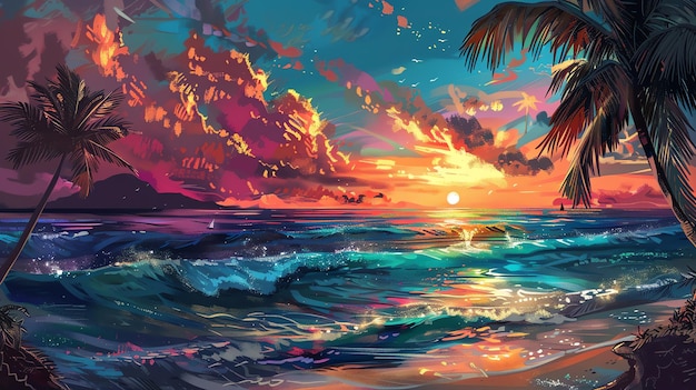 Vibrant colors of a beach sunset