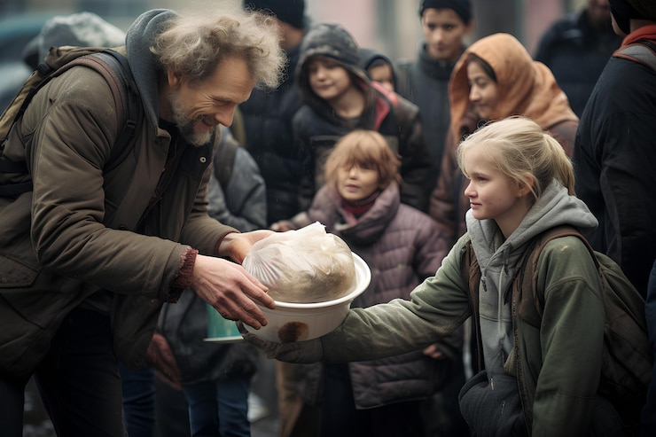 Fotoğraf volunteers are handing out supplies to elderly homeless