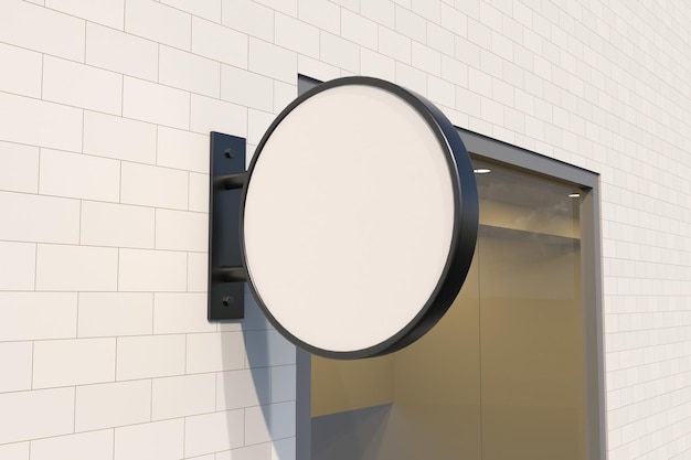 wall mount round signage mockup mounted with building wall