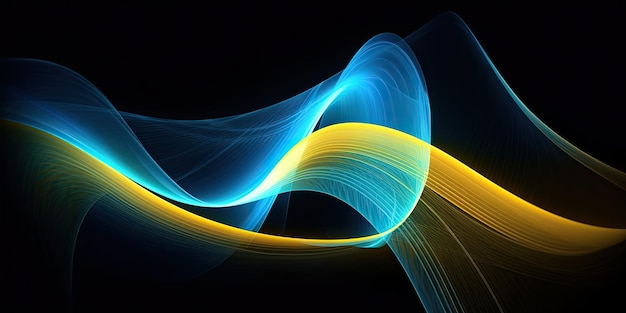 Wallpaper in yellow and blue colors wavy technology abstract background concept banner Generative AIxA