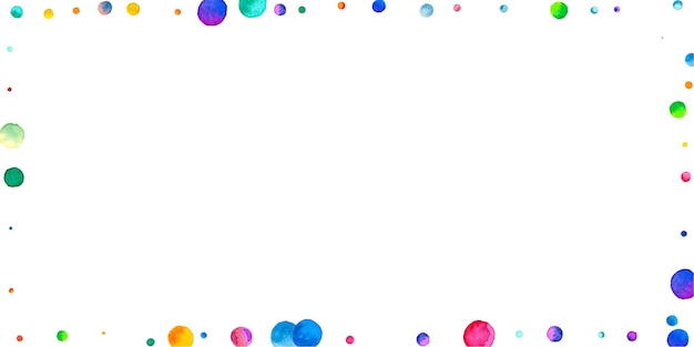 watercolor confetti on white background. alluring rainbow colored dots. happy celebration wide colorful bright card. impressive hand painted confetti.