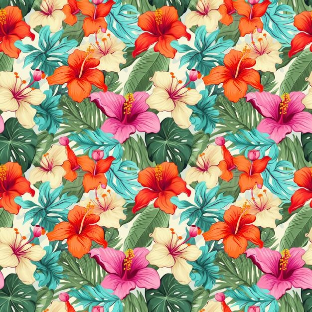 watercolor illustration of a tropical flower pattern seamless repeating pattern