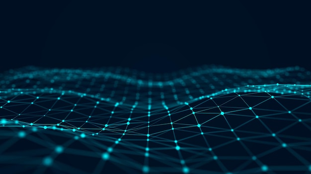 wave of interlacing points and lines abstract background technological style big data 3d rendering