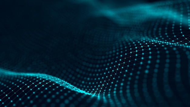 wave of particles abstract background with a futuristic wave big data 3d rendering