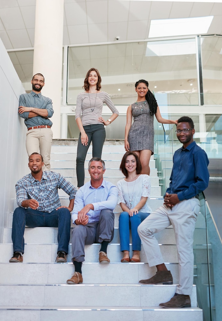 Fotoğraf were the best team in the business full length portrait of a group of businesspeople on the stairs of their office