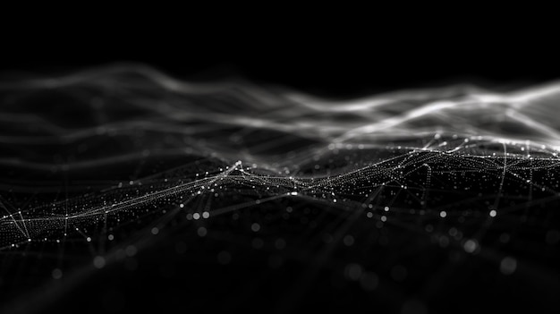 White Abstract Background with Lines and Dots on Black