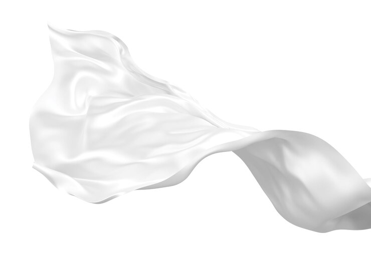 White fabric flying in the wind isolated on white background 3D render