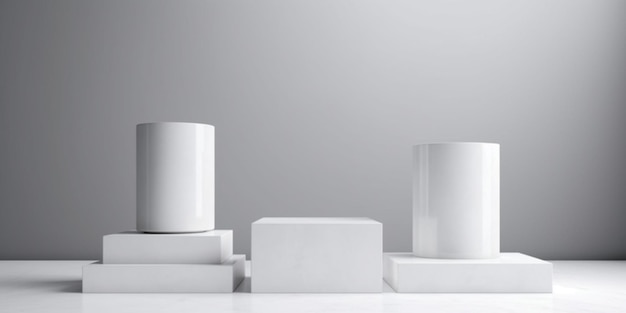 White product background stand or podium pedestal on advertising display with blank backdrops