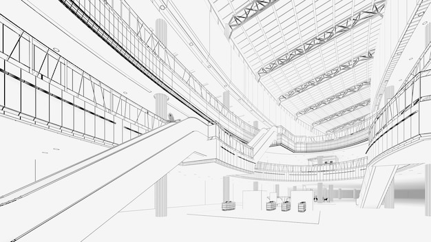 Wire-frame images building structure,building structure lines,3d rendering