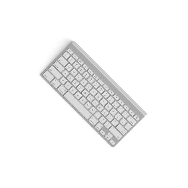 Wireless keyboard isolated on white background high quality image front top view black full rotated multifunctional placed white full