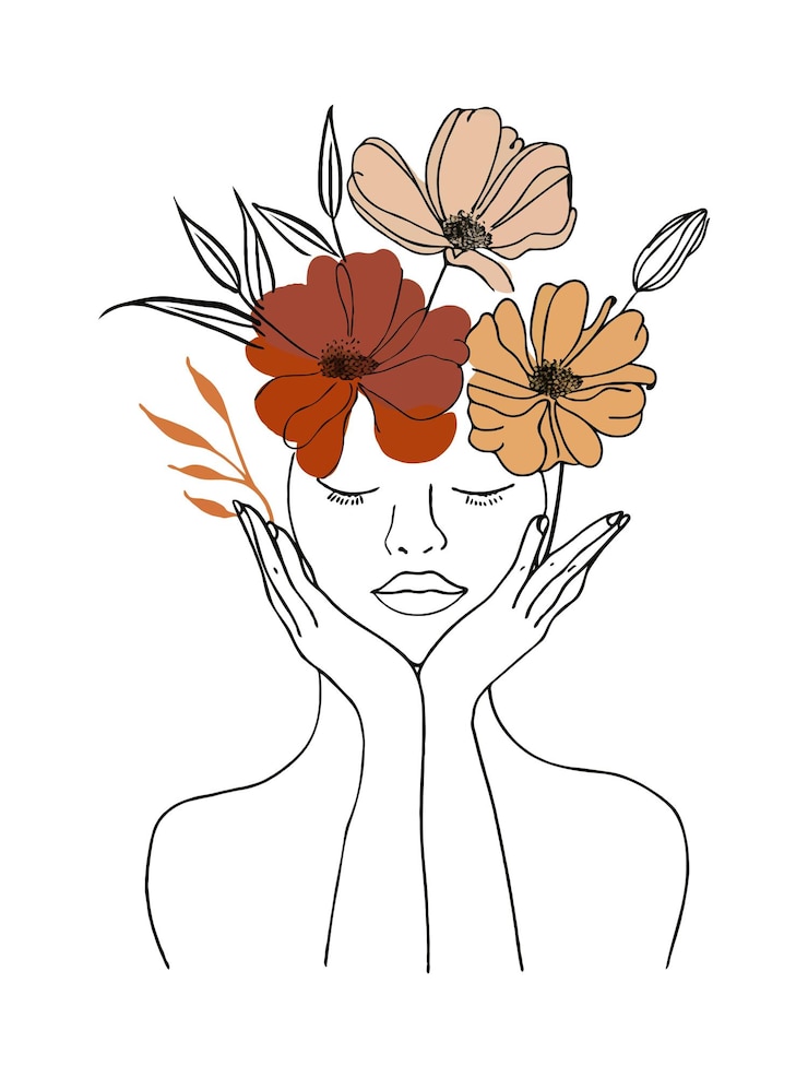 Fotoğraf woman portrait floral line art illustration
