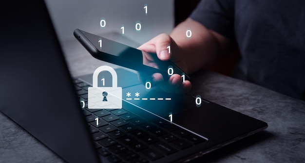Woman use smartphone and laptop for protection with two factor authentication