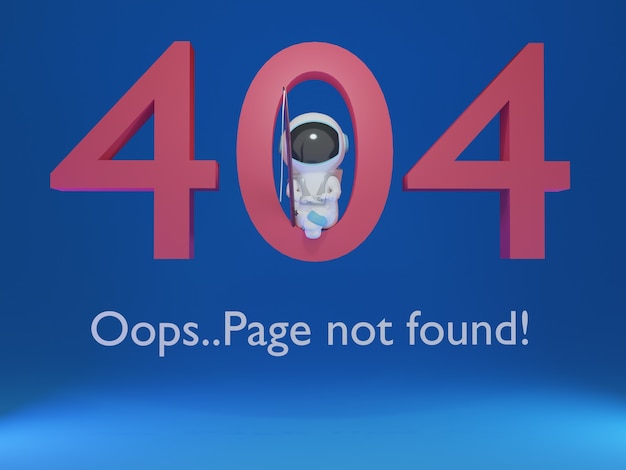 3d 404 not found page with cute astronaut fishing