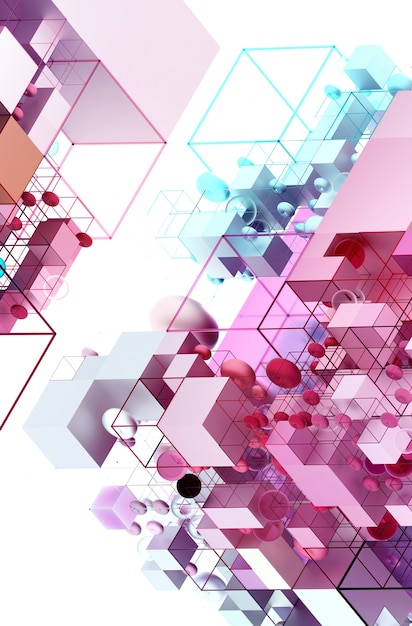 3d abstract art background in isometric view based on small and big geometry figures
