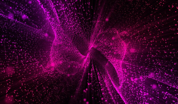 3D abstract digital technology pink particles network wave on black background