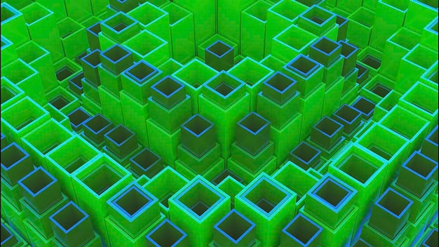 3D animation of moving square columns Design Square pillars move inside columns in waves Columns rising and falling in waves in geometric structure