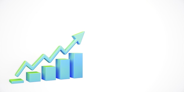 3d bar chart with upward arrow on white background 3d rendering