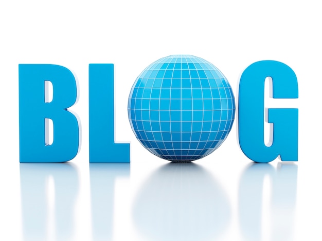 3d blog and globe on white background