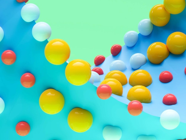 3d blue and green background with colorful balls and a blue background