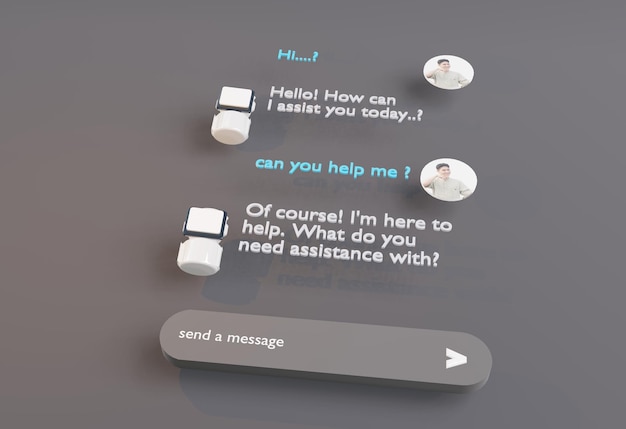 3D computer AI Robot Chatbot Web UIUX SOFTWARE programming algorithms 3D rendering illustration