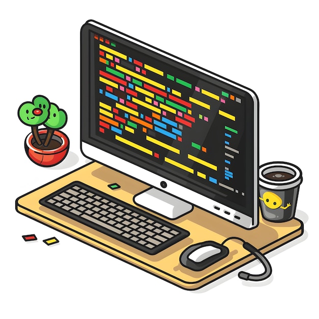 3D Flat Icon of Programming and Code Analytics with Ample Copy Space for Coding Ads Doodle Line Ca