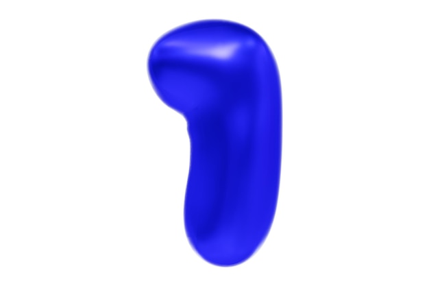 3D font number 1 funny cartoon symbol made of realistic blue helium balloon Premium 3d illustration