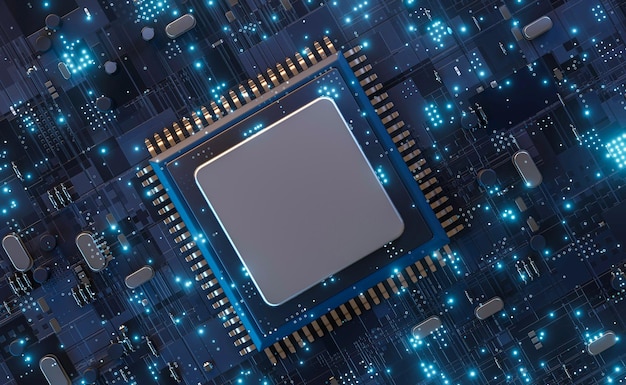 3D illustration 5g technology smart motherboard chip creative map