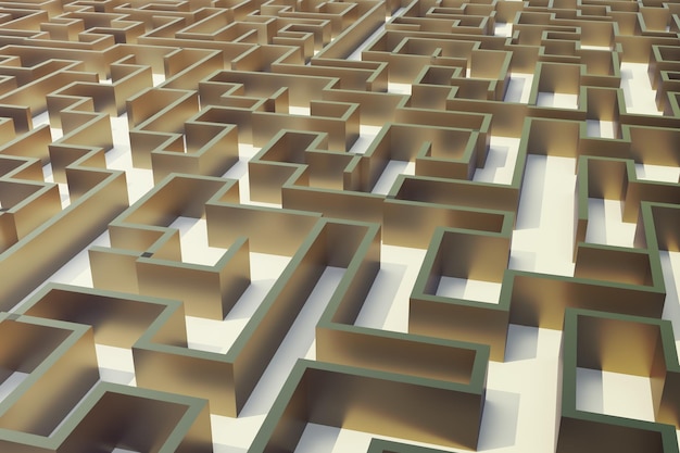 3d illustration gold labyrinth, complex problem solving concept