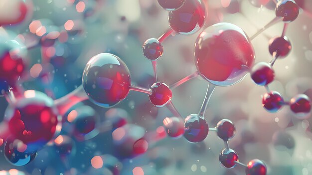 3d illustration of colorful interconnected molecules on a blurred background