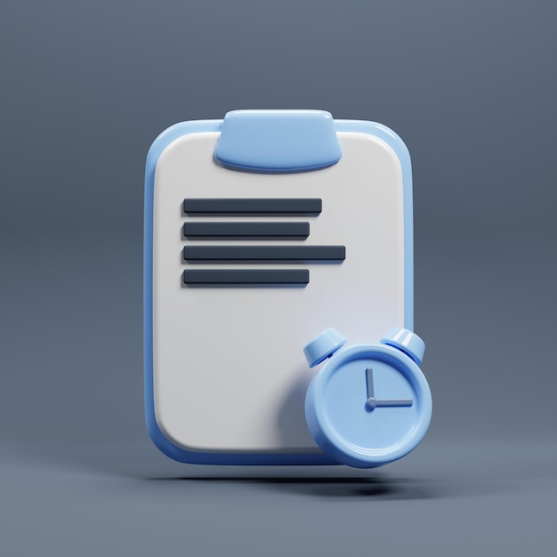 3d illustration of paper clipboard with clock icon suitable for website design 3d rendering icon