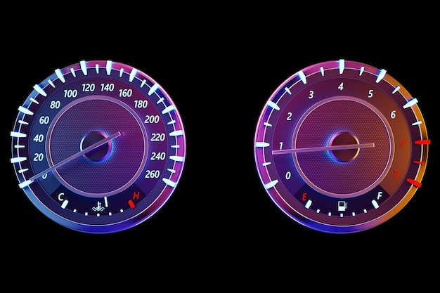3D illustration of the close up Instrument automobile panel with odometer