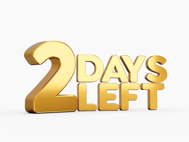 3d illustration of two day left symbol beige background with shadow
