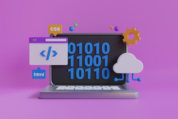 3D Illustration of Website programming. 3D Render web development, software development, web design