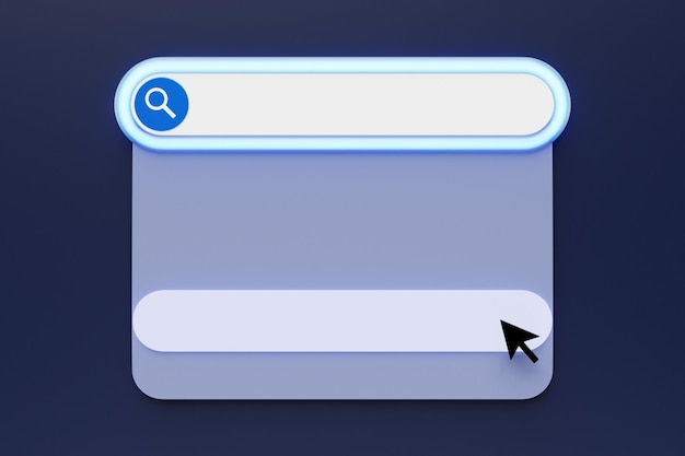 3d illustration search frame box panel on the internet with a magnifying glass icon a large white field for choosing from options on a dark background